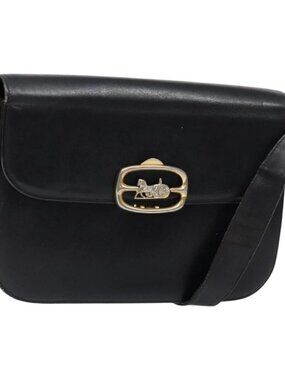 Authentic CELINE Shoulder Bag Leather Black Gold